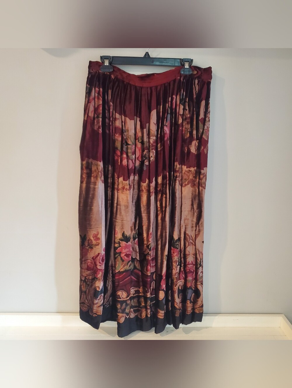 Vtg Ralph Lauren Country Floral Velvet Maxi Skirt Pleated Pockets Union Label 14